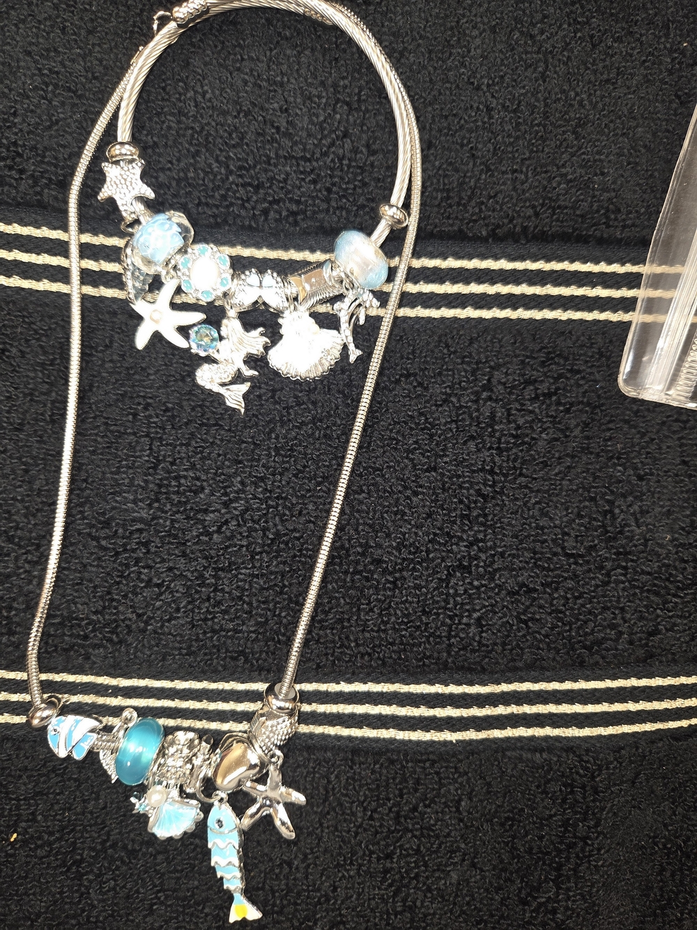 Silver with Aqua Accents Mermaid Theme Necklace & Bracelet Set